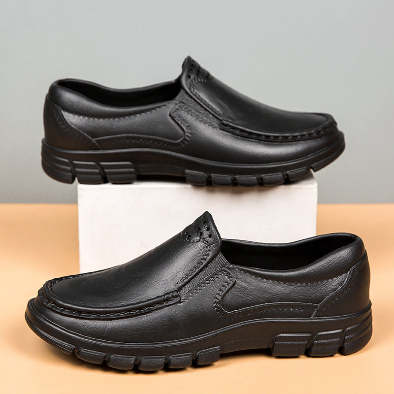 Lightweight Casual Leather Shoes for Men, Oil-Resistant and Slip-Resistant Chef Shoes Slip-On Driving Shoes, Garden Shoes, Fashionable