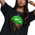Lips pattern round neck short sleeved loose T-shirt for women