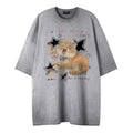 Soft and cute orange cat printed short sleeved shirt