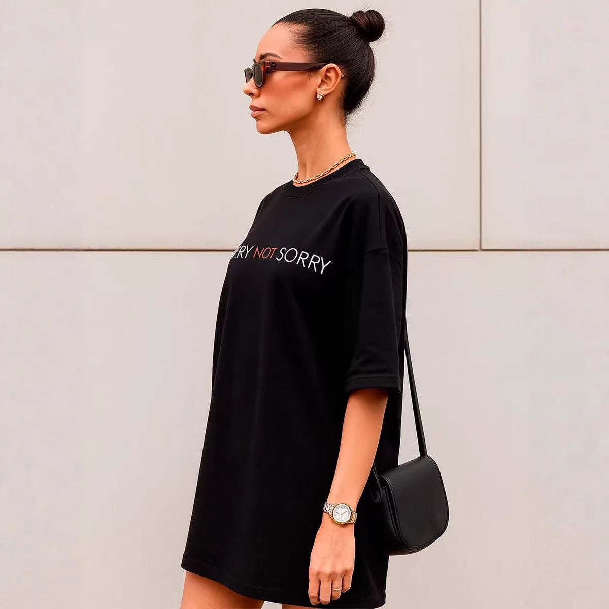 Letter printed loose short sleeved T-shirt for women