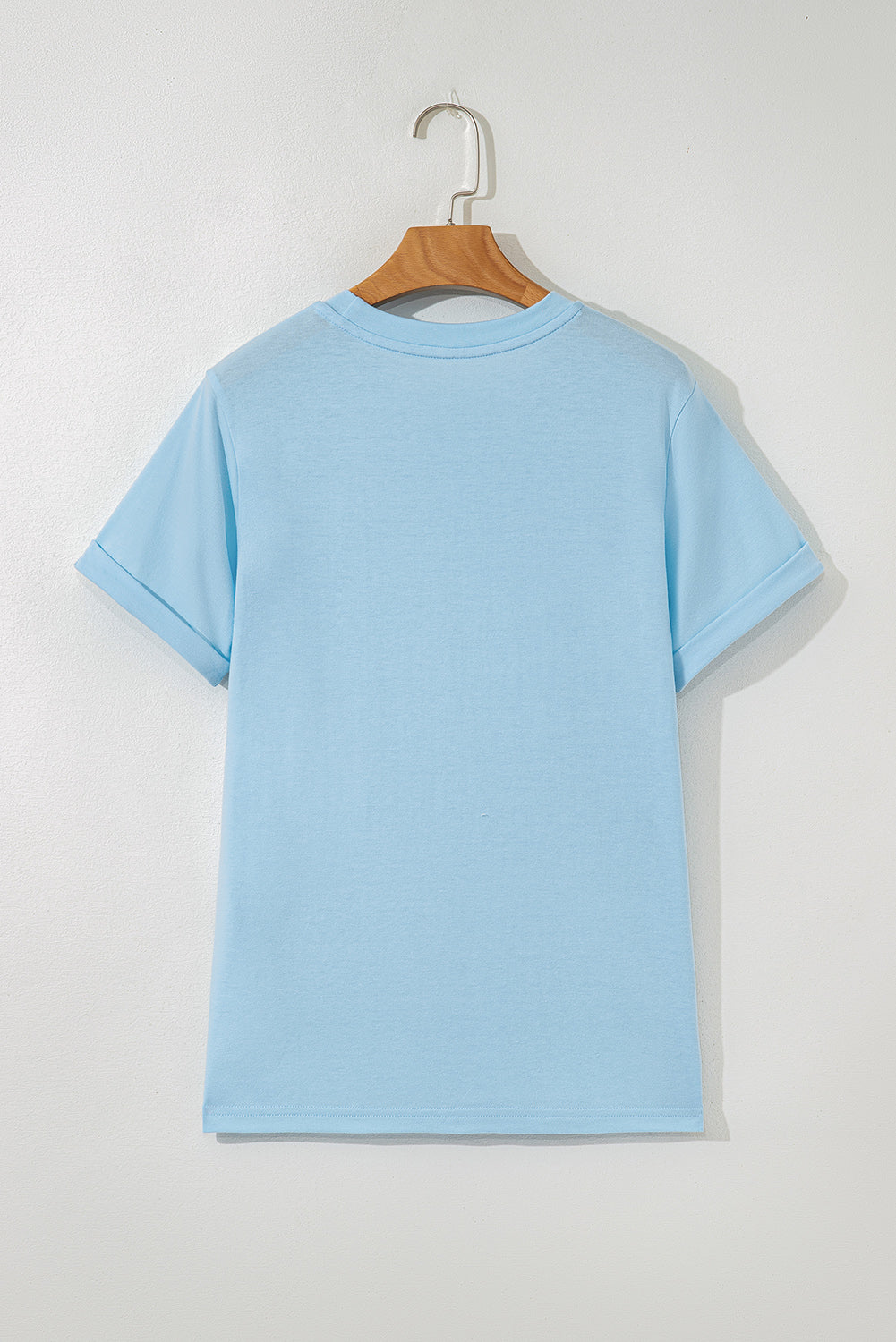 Sachet Pink Solid Color Basic Crew Neck Plain Tee