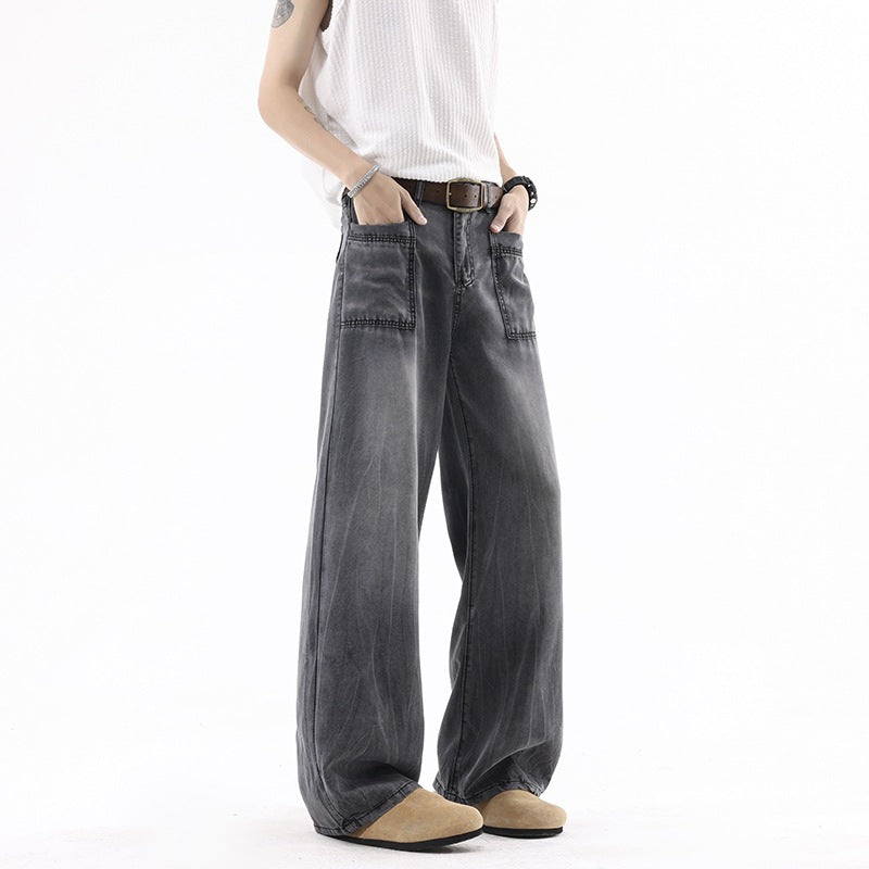 Vintage Blue Knife-Edge Denim Jeans for Men