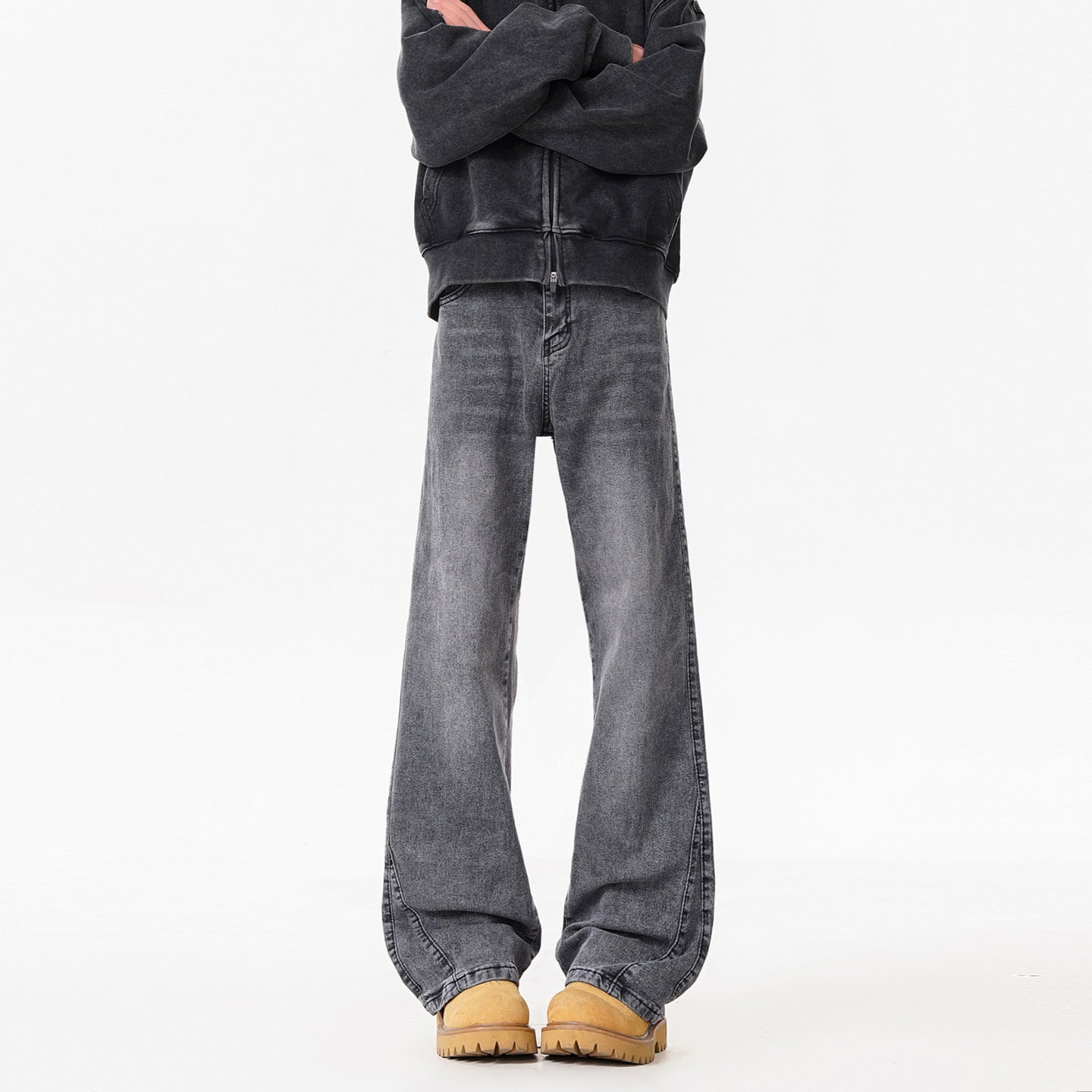 Texture Washed Knife-Edge Denim Pants Men