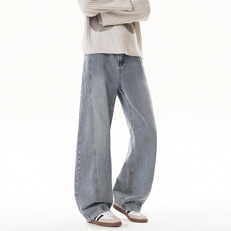 Retro Washed Distressed Deconstructed Patchwork Straight Leg Wide Leg Pants