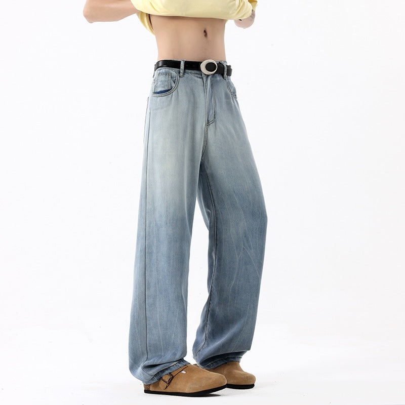 Loose Patchwork Lyocell Coolmax Denim Pants for Men