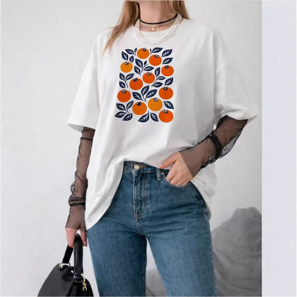 Orange printed short sleeved T-shirt top