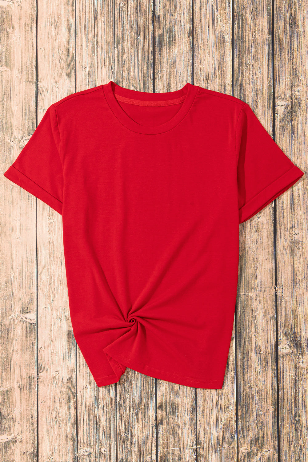 Sachet Pink Solid Color Basic Crew Neck Plain Tee