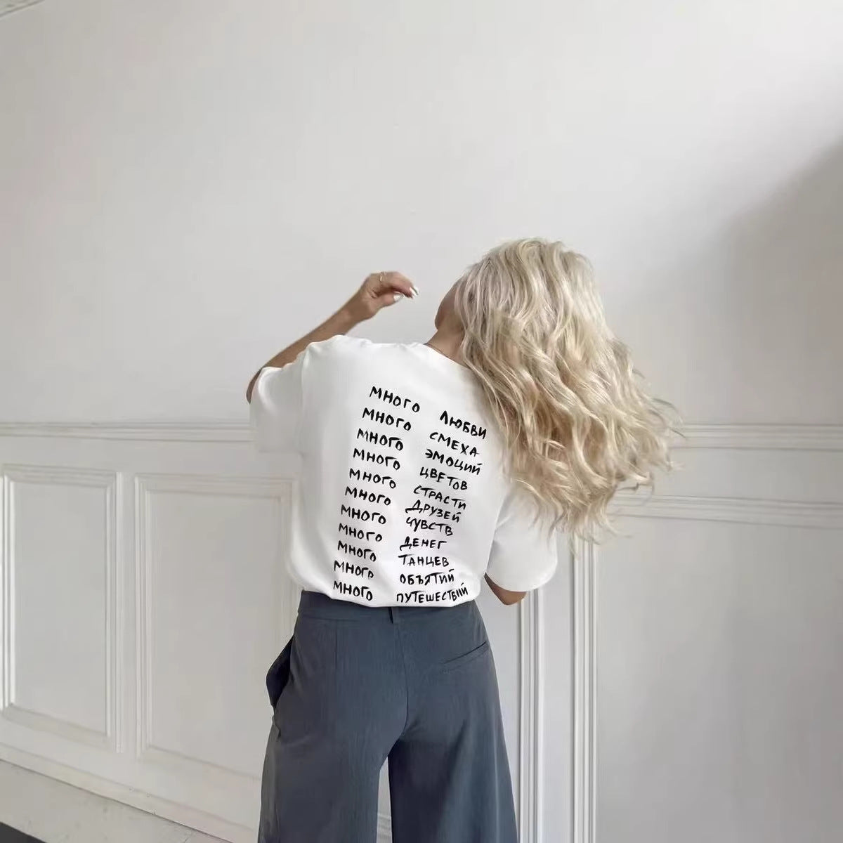 Round neck loose short sleeved top