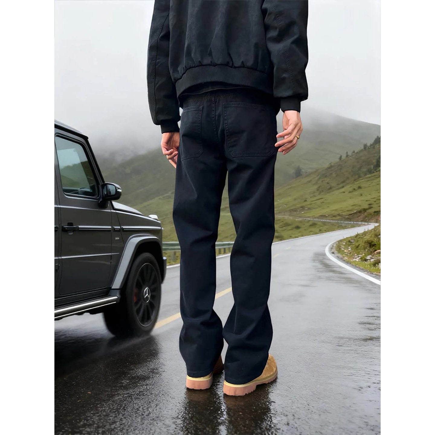Vintage Black Flared Jeans Men Cleanfit Vibe Style Knife-Edge Pants