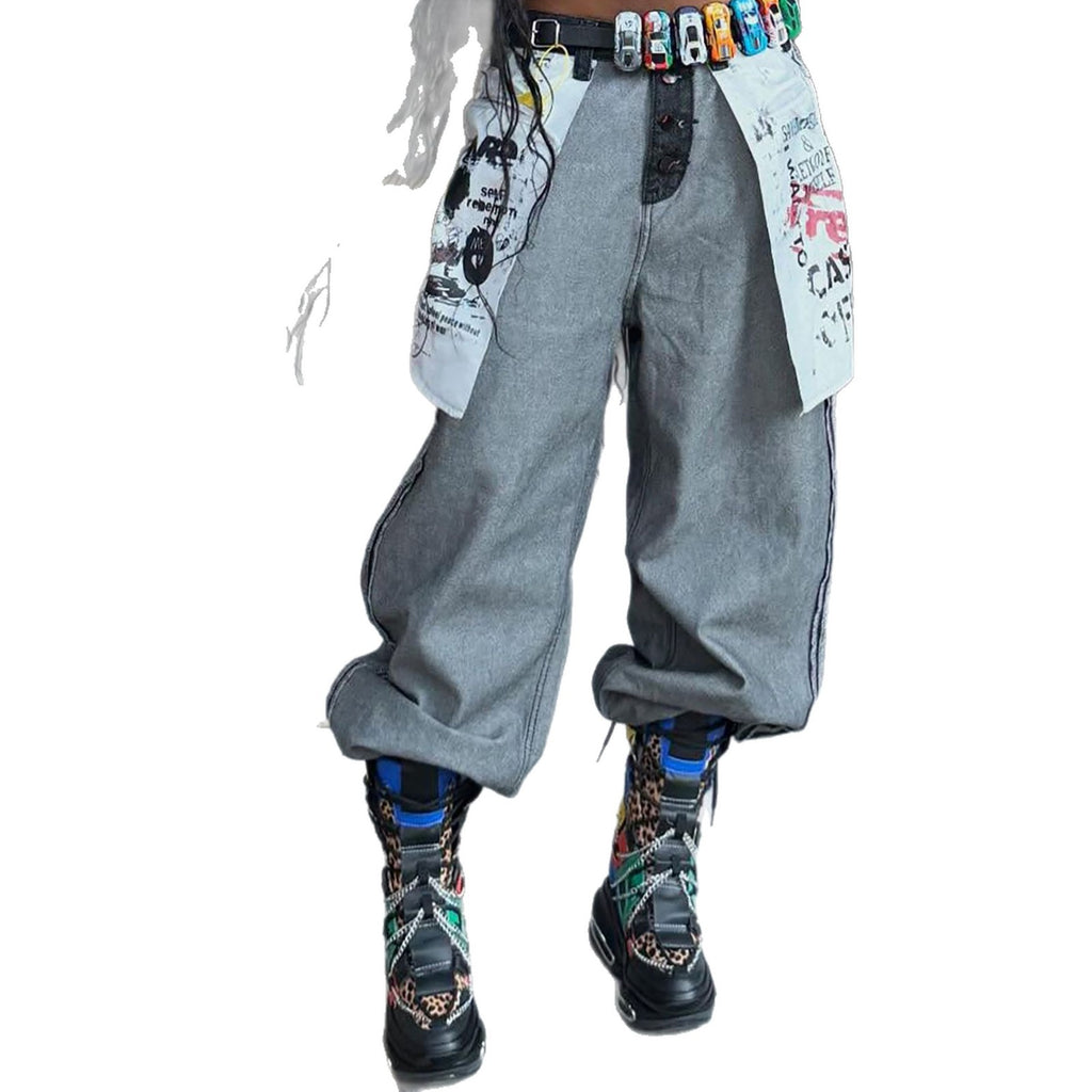 Streetwear Unique Reversible Large Pocket Printed Jeans