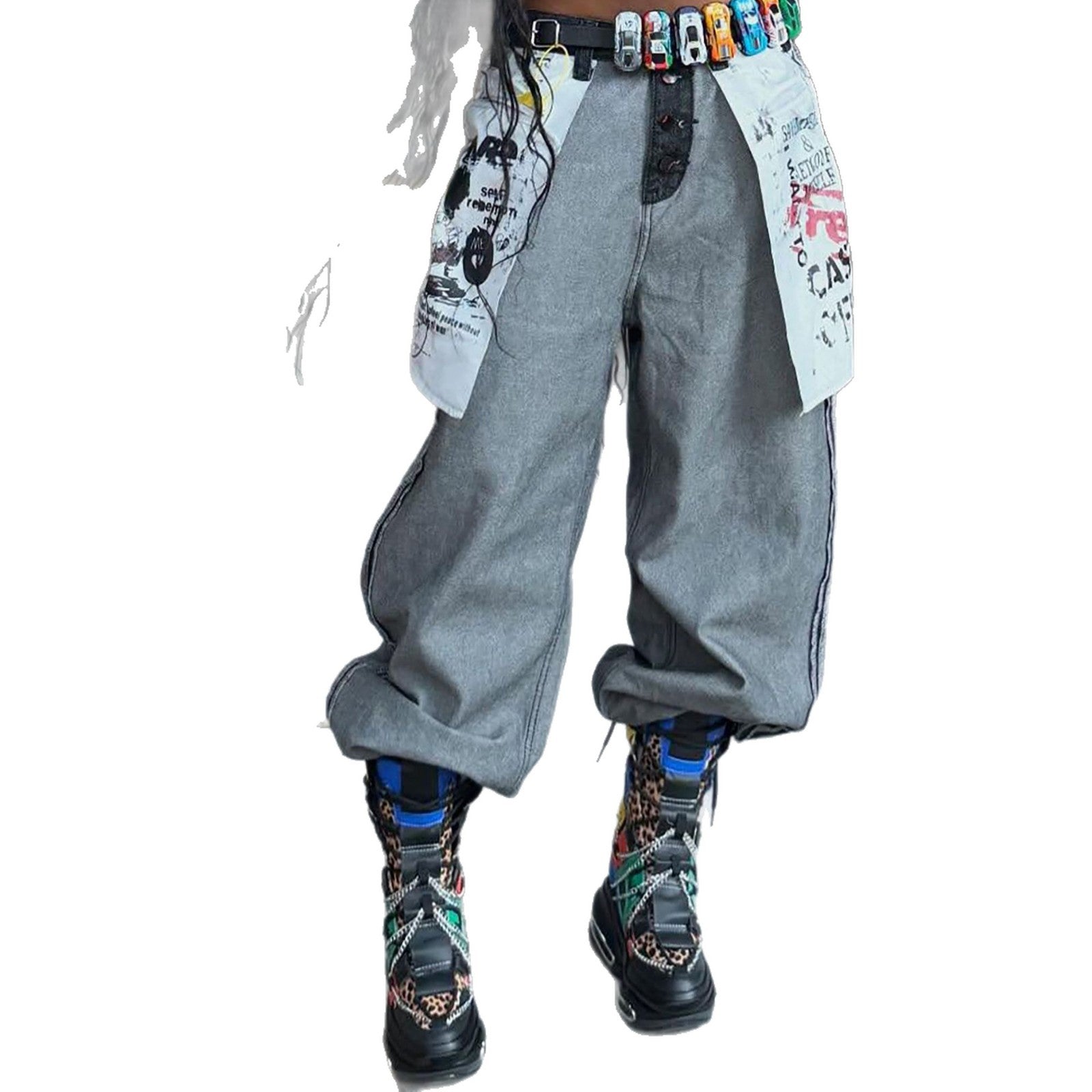 Streetwear Unique Reversible Large Pocket Printed Jeans