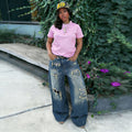 Street Style Ripped Distressed Painted Washed Denim Pants