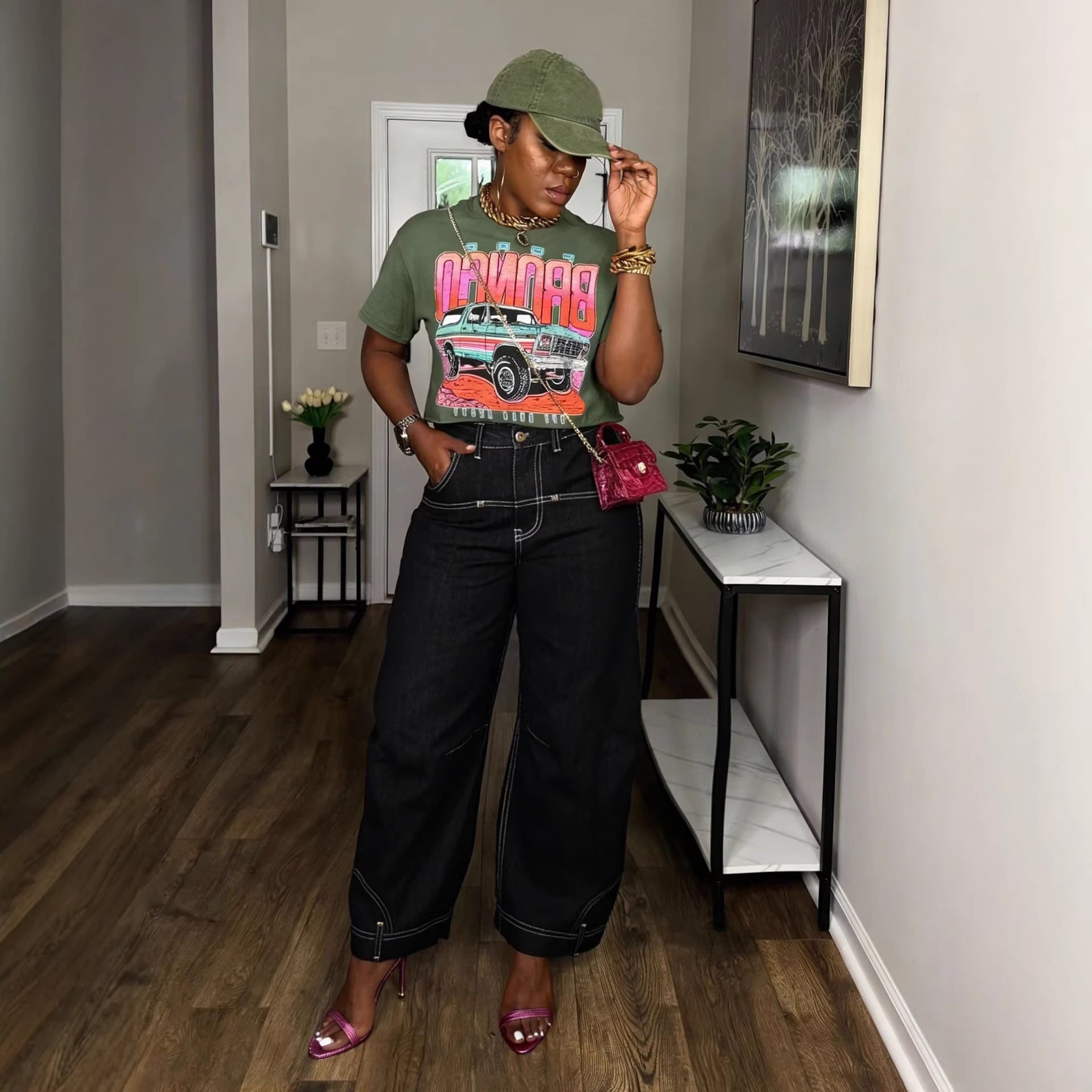 Street Style Reversible Denim Pants with Unique Inside-Out Design
