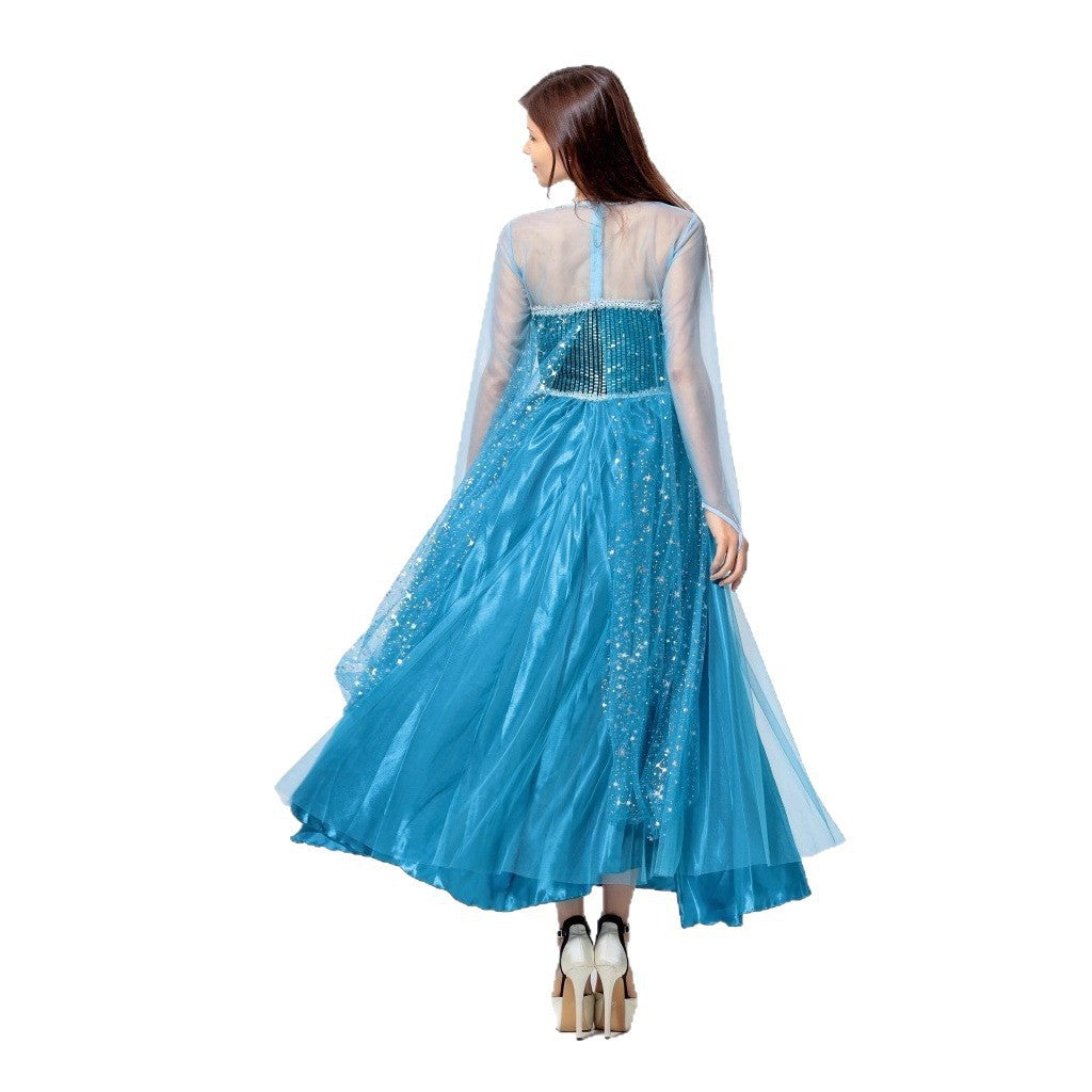 Halloween Frozen Cosplay Adult Elsa Princess Blue Dress Stage Performance Costume