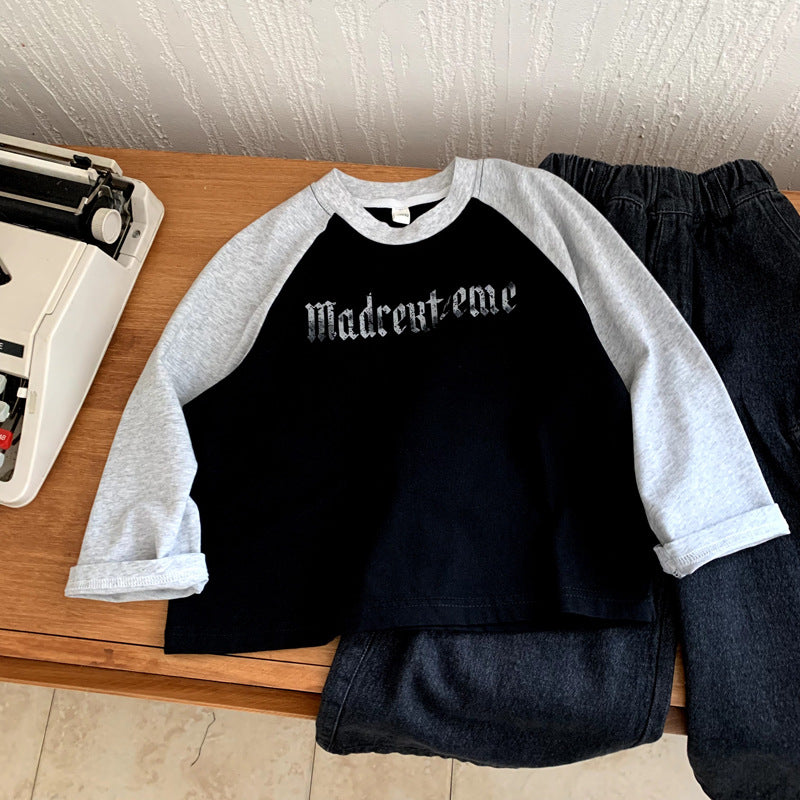 Children's Spring and Autumn Color Matching Splicing Top for Girls