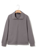 Gray Waffle Texture Collar Half Zip Pocketed Drop Shoulder Sweatshirt
