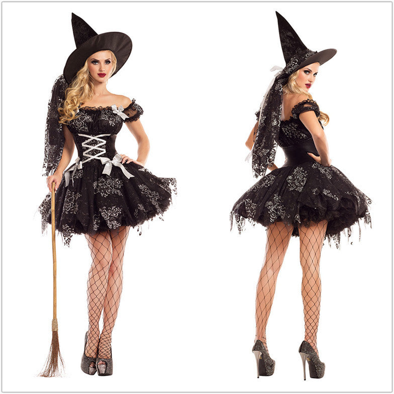 Halloween Costume Adult Witch Cosplay Dress Black and White Tulle Puffy Short Skirt
