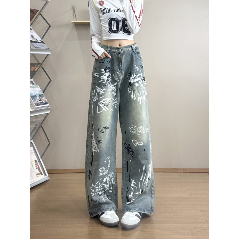 Doodle Splatter Denim Pants for Men Pants