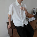 Linen Tencel Lyocell Classic Fit Cuffed Button-Up Casual Short Sleeve Shirt