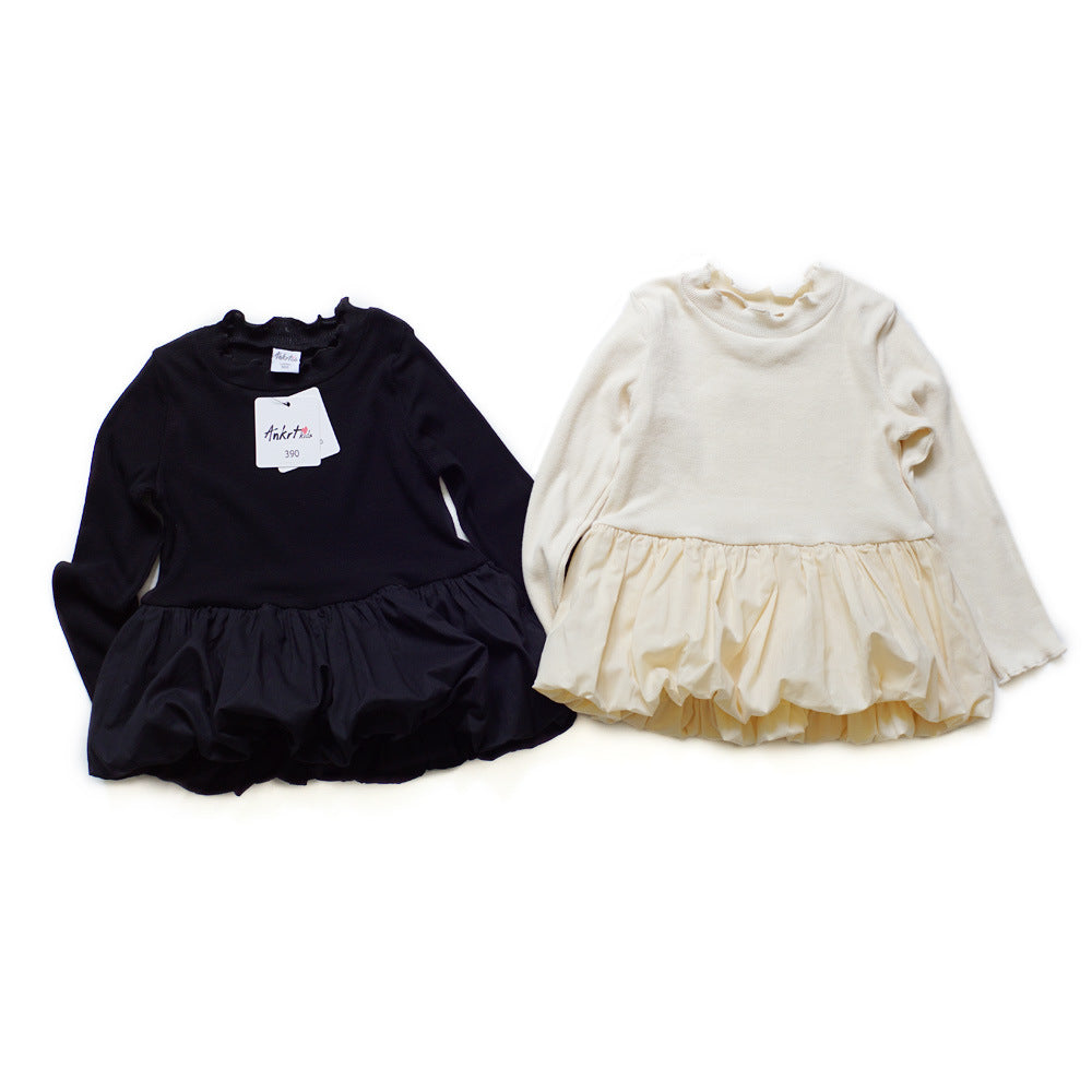 Dress Cute Pumpkin Patchwork Puffy Skirt Top Children's Knit Ribbed Top