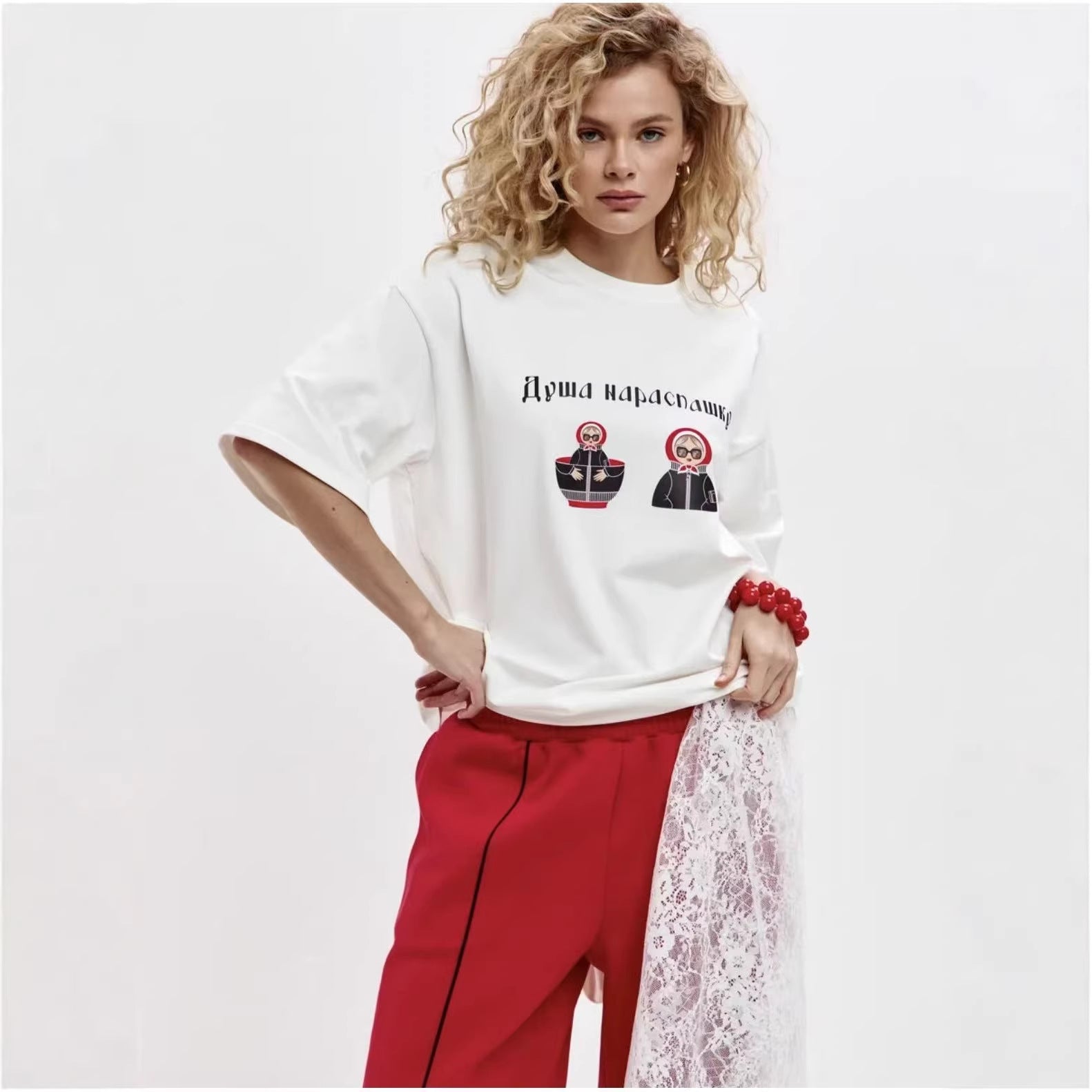 Anime printed loose T-shirt top