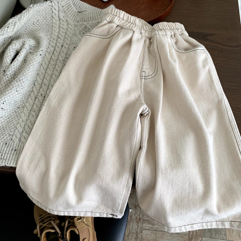 Wide leg curved knife pants for girls loose pants