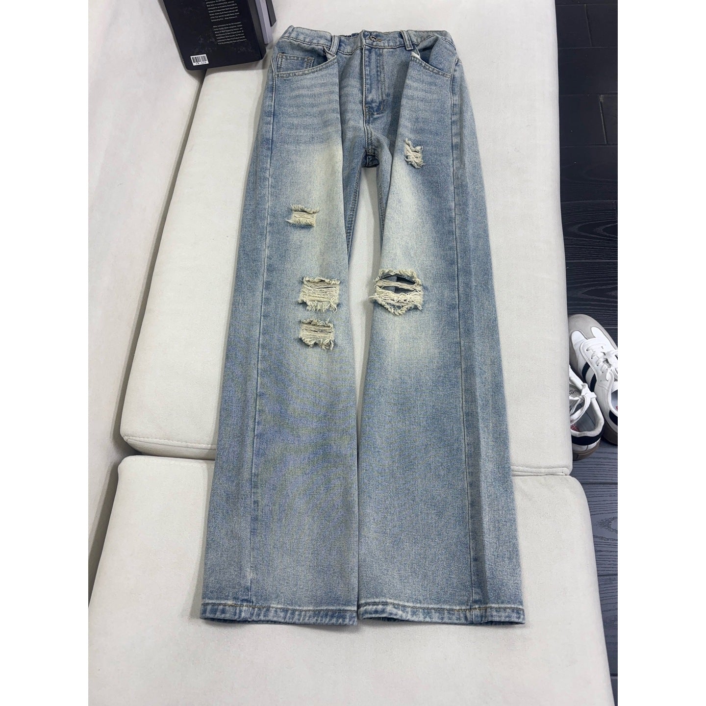 Retro Distressed Design Denim Pants