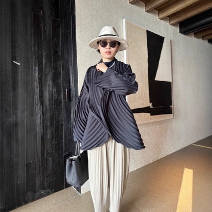 South Oil High Version Unique Handmade Layered Circular Pleated Coat, Elegant Style, Heavy Embellished Pleated Cardigan