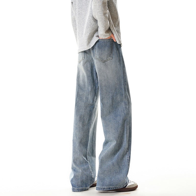 Street Style Washed Straight Leg Jeans Men