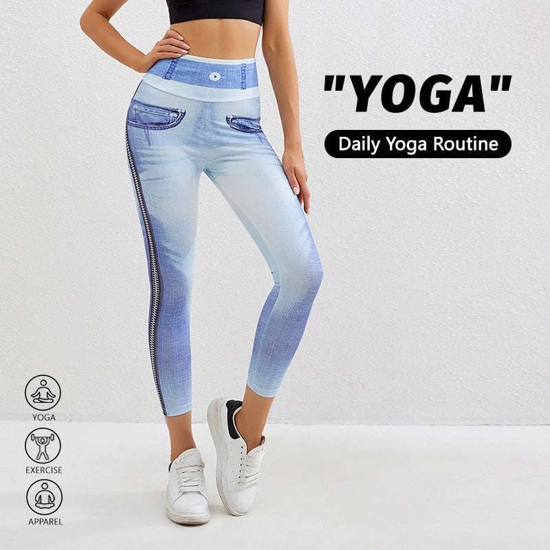 Barbie Denim Peach Yoga Pants Women's Fitness Workout Leggings Slim Bodybuilding Pants