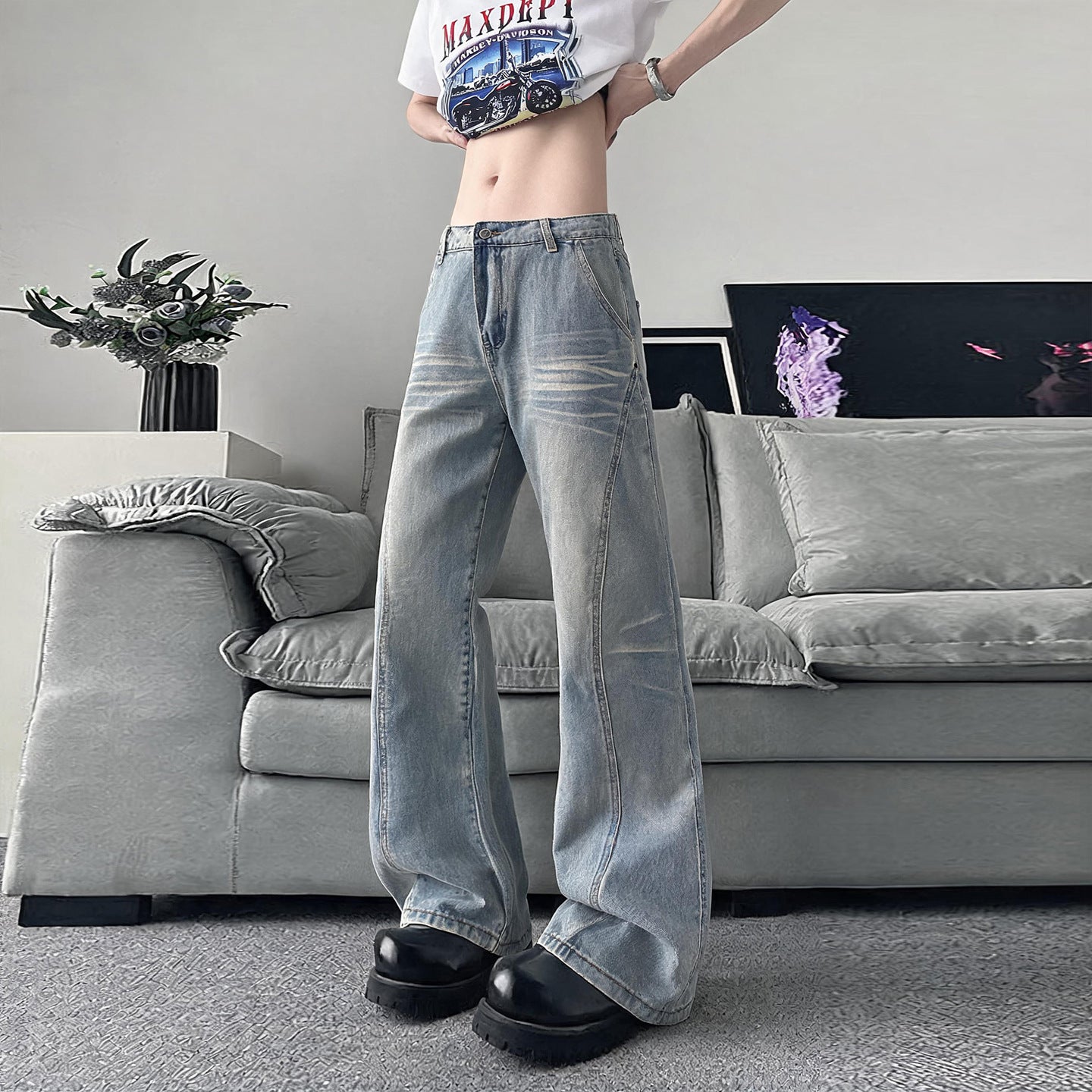Street Style Slim Fit Straight Leg Jeans for Men