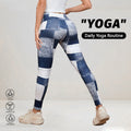 Denim-like Plaid Peach Print High-Waisted Tummy Control Slim Fit Yoga Fitness Pants