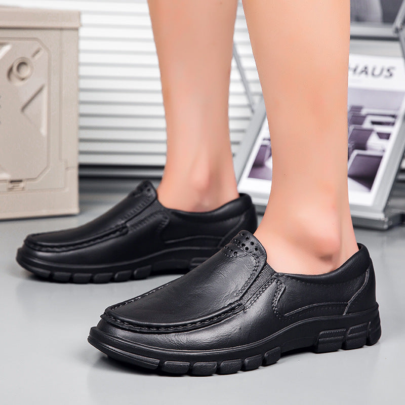 Lightweight Casual Leather Shoes for Men, Oil-Resistant and Slip-Resistant Chef Shoes Slip-On Driving Shoes, Garden Shoes, Fashionable