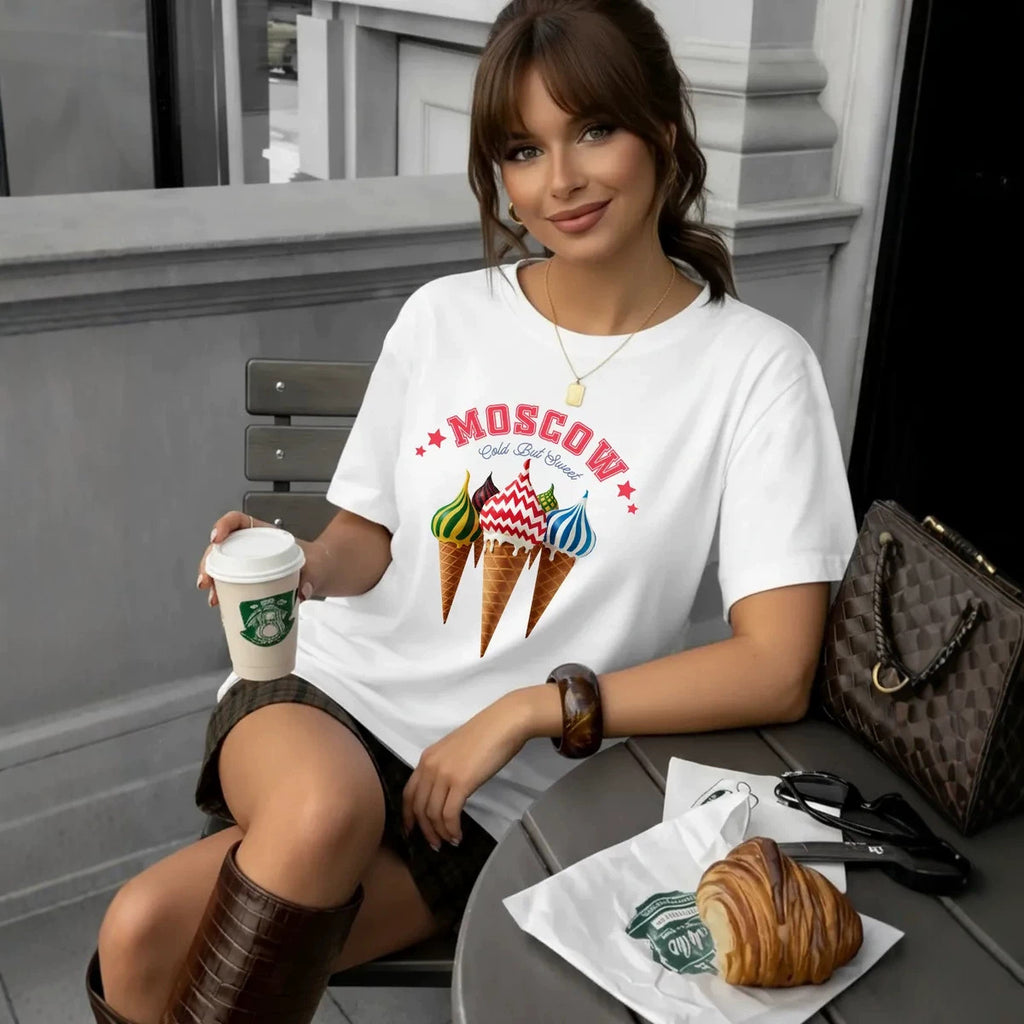 Ice cream pattern loose short sleeved T-shirt for women