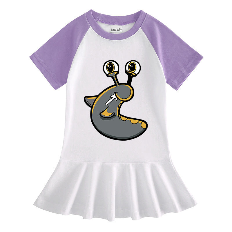 Cartoon half sleeved girls' dress