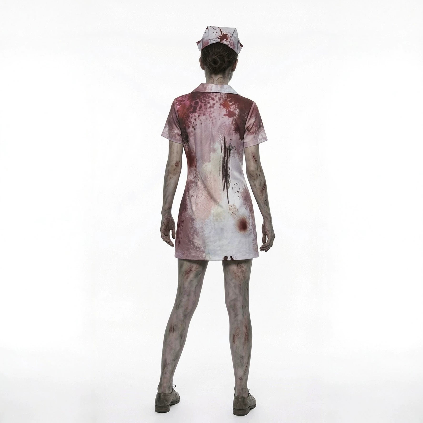 Halloween Horror Zombie Nurse Cosplay Costume with Blood-Stained Nurse Dress for Scary Party Stage Performance Outfit