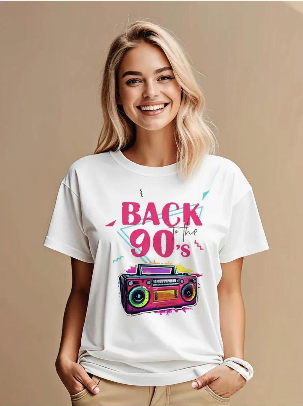 Round neck loose short sleeved top for women
