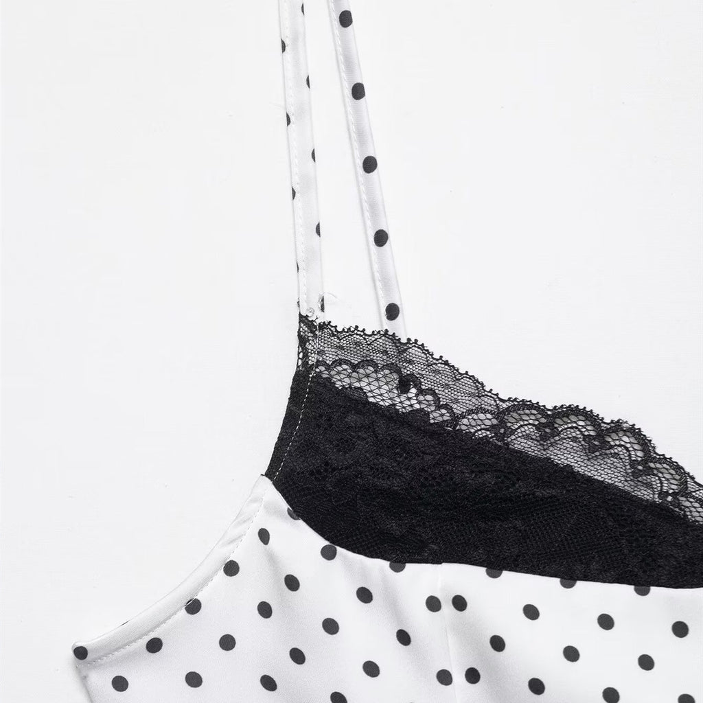Lace patchwork polka dot camisole base vest