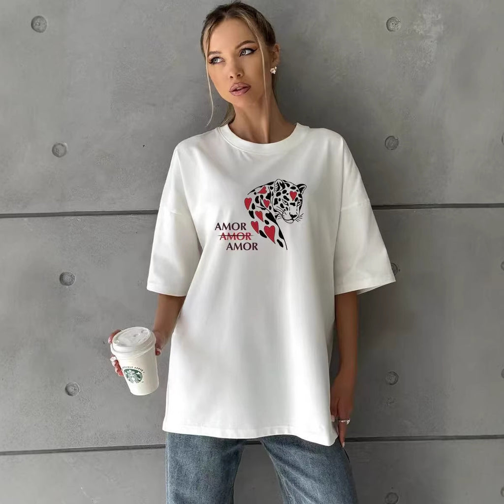 Cheetah pattern short sleeved T-shirt for women