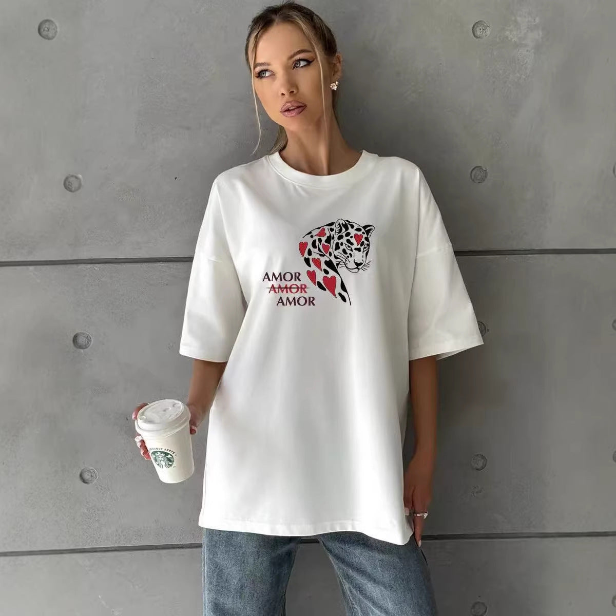 Cheetah pattern short sleeved T-shirt for women