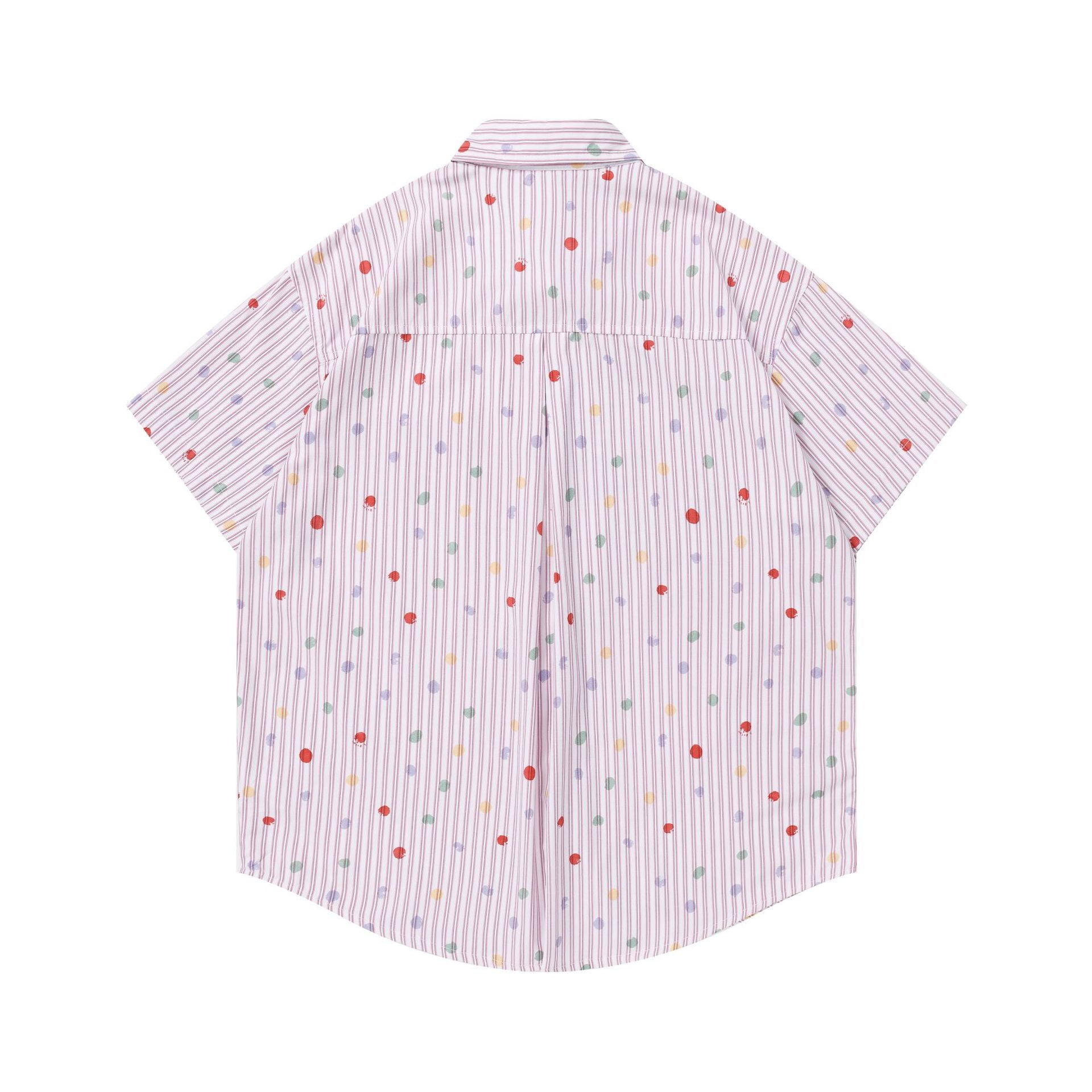 Colorful polka dot vertical stripe short sleeved shirt