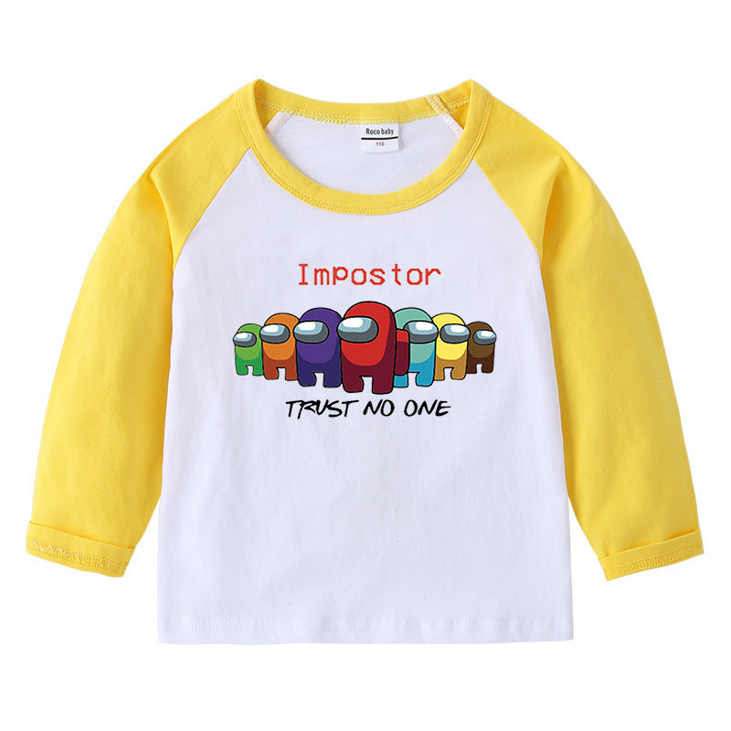 Children's T-shirt with round neck cartoon long sleeves