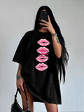 Lip print loose top