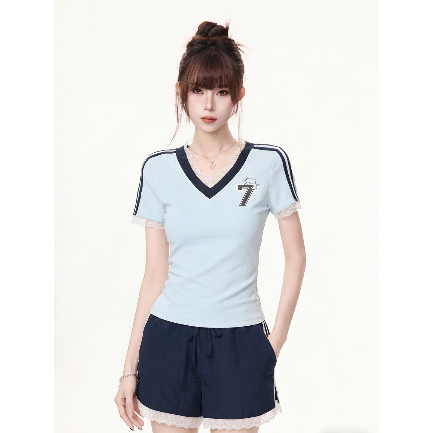 Short Sleeve T-Shirt for Women,  Unique Lace Splicing Casual Top