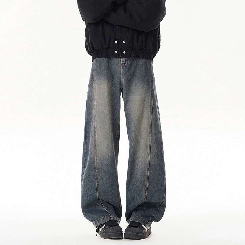 Retro Washed Distressed Deconstructed Patchwork Straight Leg Wide Leg Pants