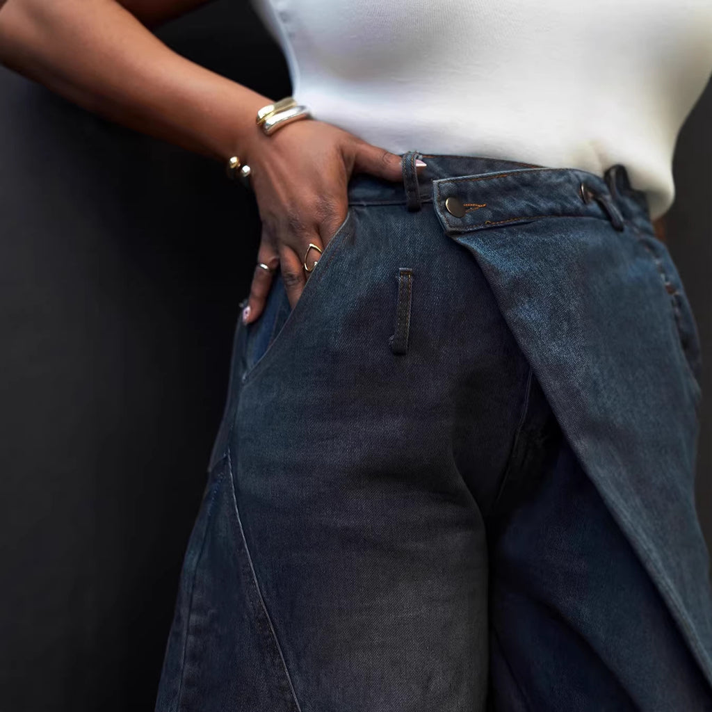 Retro Distressed Washed Reversed Waist Women's Jeans