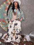 Western Style Cowhide Pattern Curved Knife Jeans