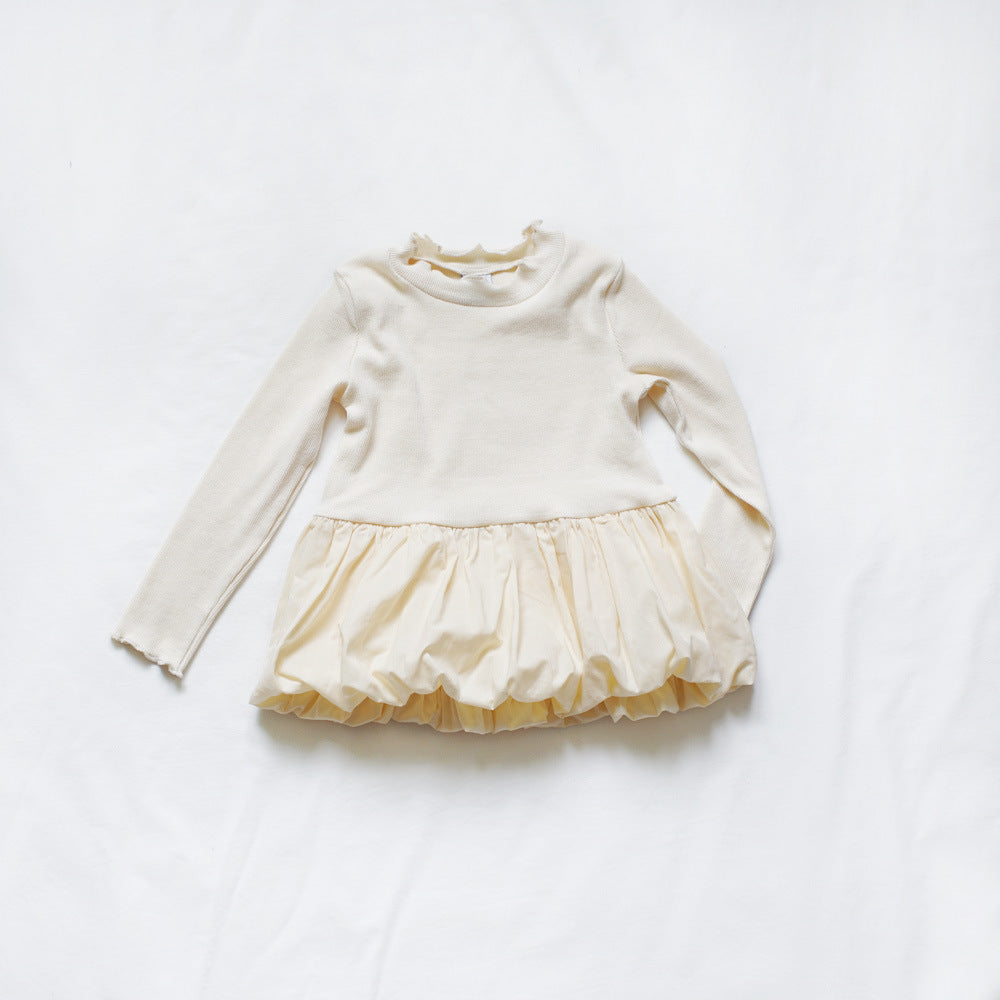 Dress Cute Pumpkin Patchwork Puffy Skirt Top Children's Knit Ribbed Top