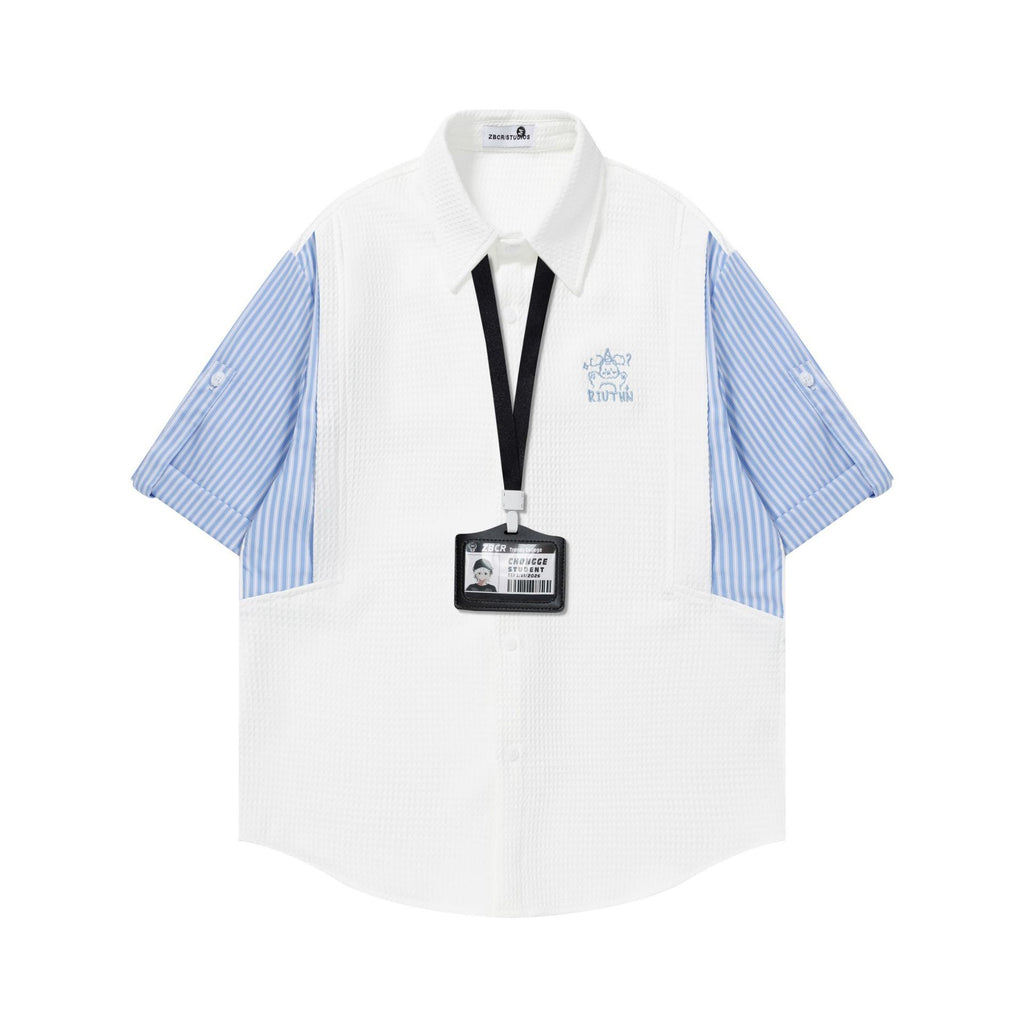 Splicing striped fake two short sleeves