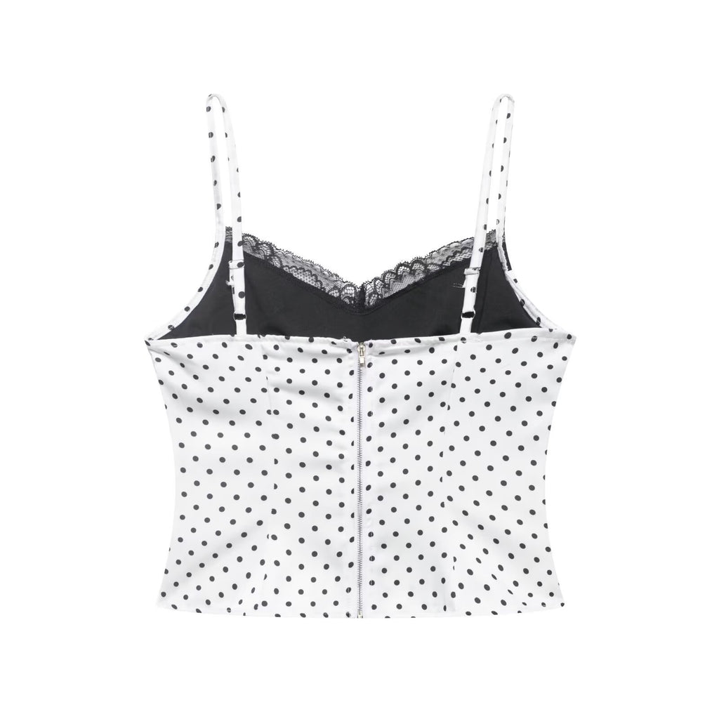 Lace patchwork polka dot camisole base vest